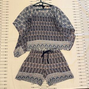 Forever 21 Boho Printed Two-Piece Lounge Set in Navy and White